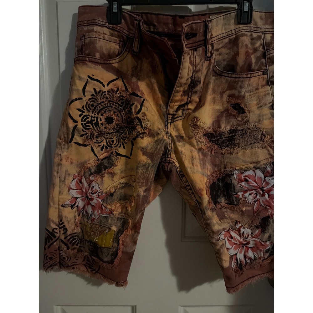 SaldoniaEco Custom Tie Dye Denim Shorts Distressed Mandala Floral Boho hand patc
